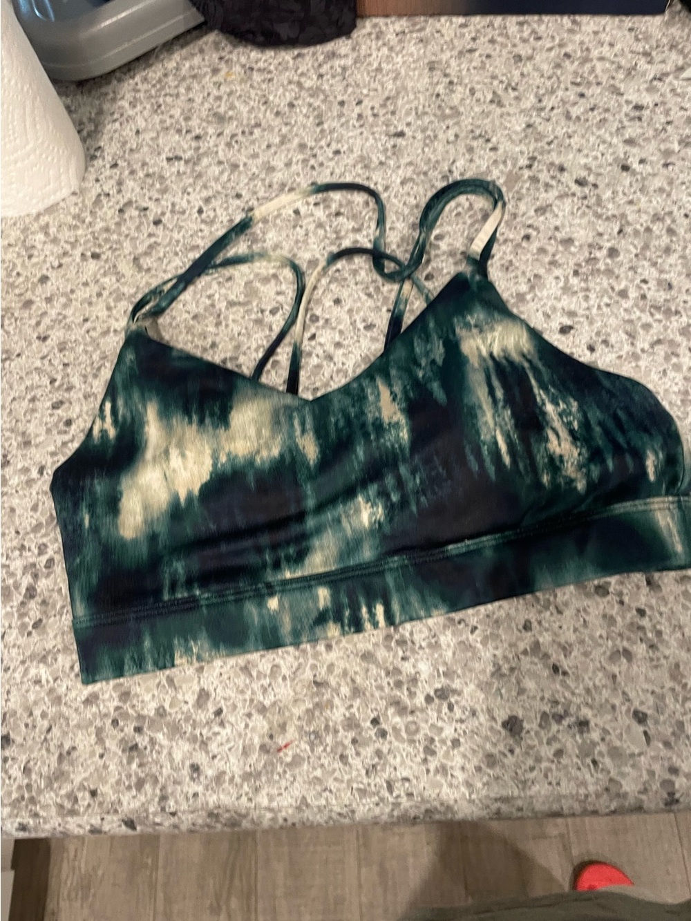 Old Navy Active Green watercolor padded Sports bra crisscross straps M
